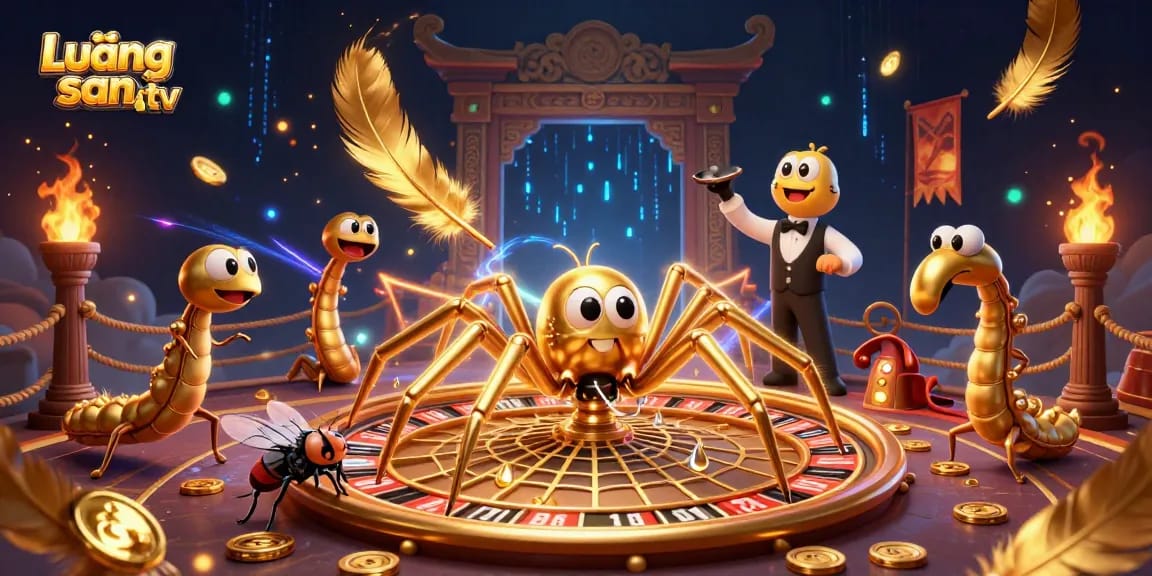 Experience Lương sơn tv with a golden spider and centipede croupier in a stunning gambling scene.