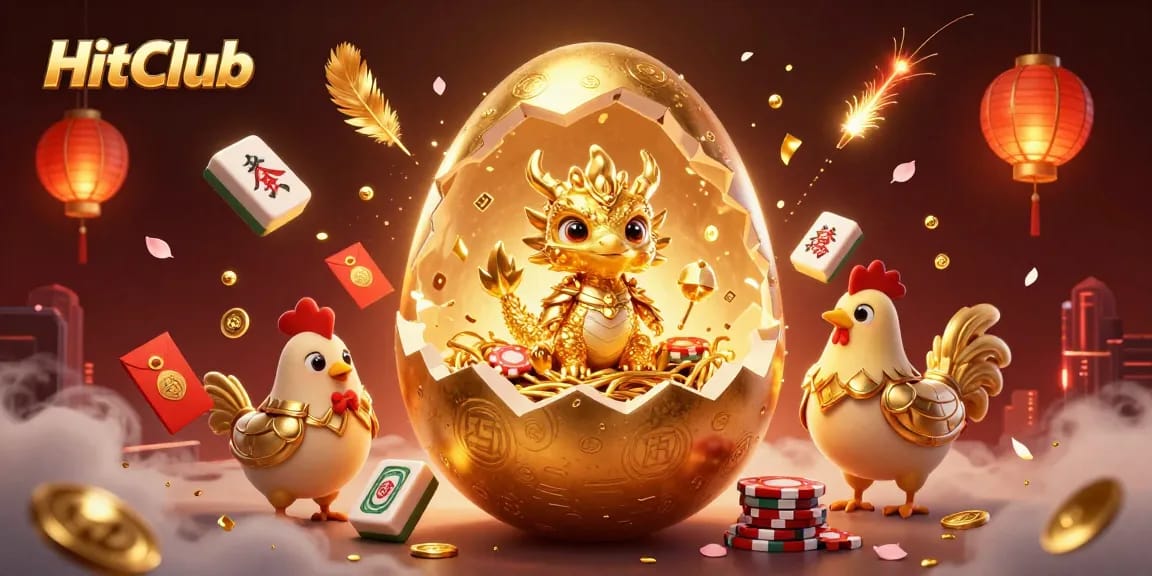Engage in thrilling gameplay at HitClub with stunning visuals of golden dragon and poker chips.