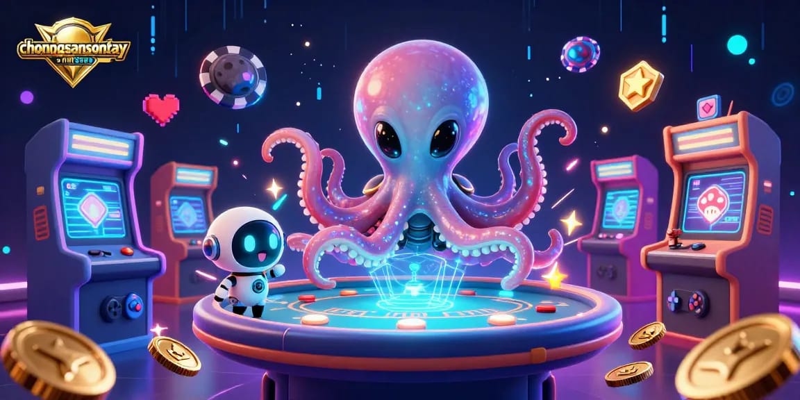 Experience exciting gaming at chonongsansontay with a dazzling alien octopus and vibrant casino elements.