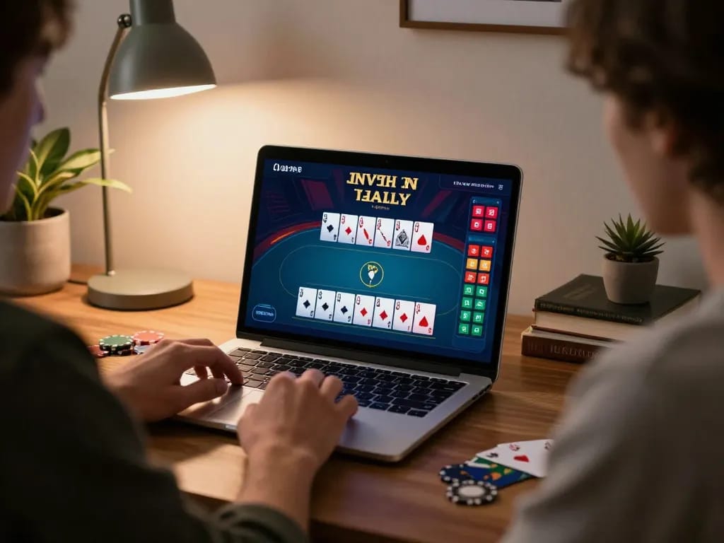 alo8 online gaming session featuring a player making strategic poker decisions at home