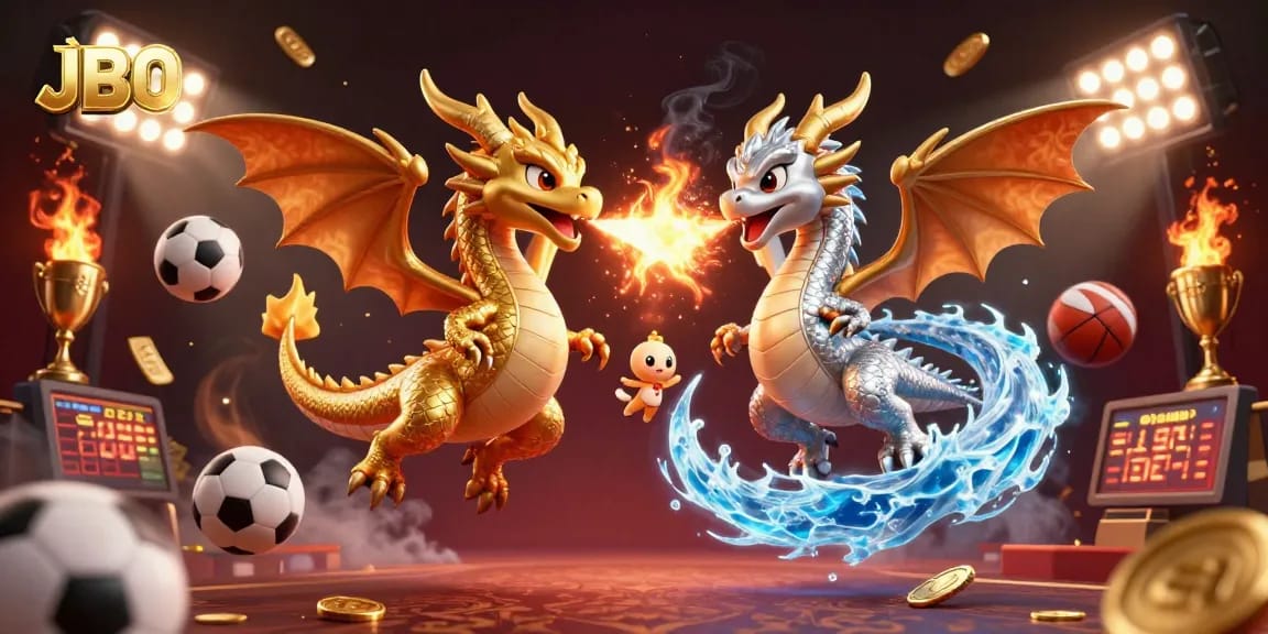 Engage with JBO in this thrilling 3D illustration featuring dynamic dragon flight and sports elements.