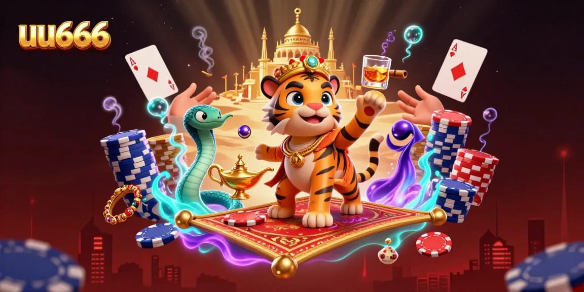 Experience the thrill of gambling at uu666 with a vibrant 3D casino scene featuring a tiger sultan.
