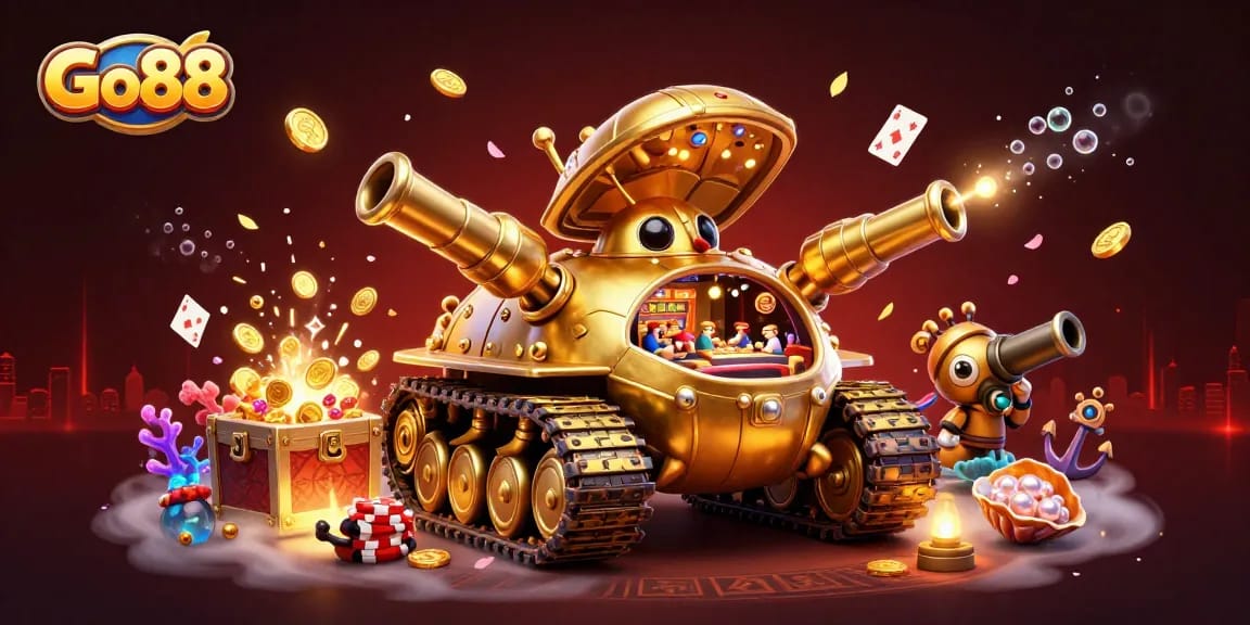 Experience thrilling wins at Go88 casino with a dynamic miniature casino scene showcasing vibrant game elements.