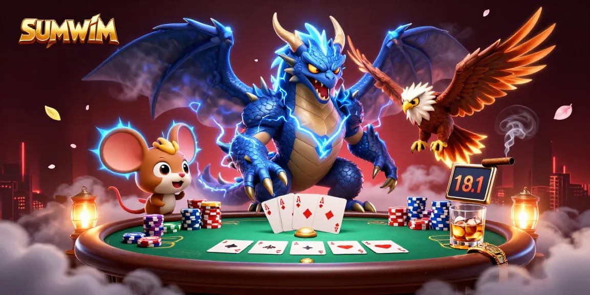 Experience thrilling poker action with SUMWIM in this vibrant casino scene full of excitement.