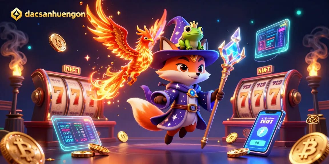 Engage in vibrant gameplay at dacsanhuengon with a thrilling illustration of a mystical wizard fox and phoenix.