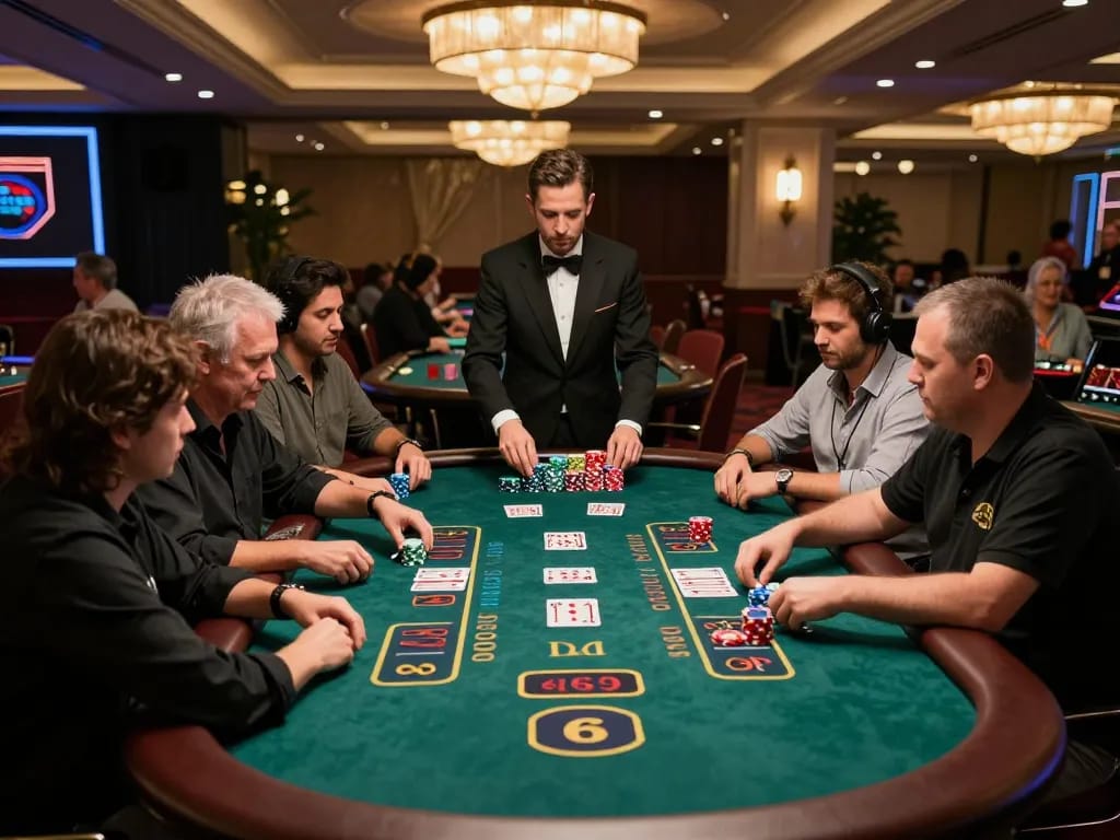 link vào alo8 players strategizing at a blackjack table in a luxurious live casino environment