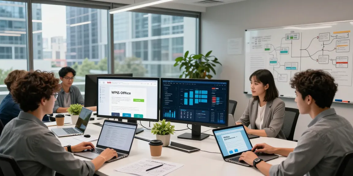 Team collaborating using WPS Official Website in a modern office environment.