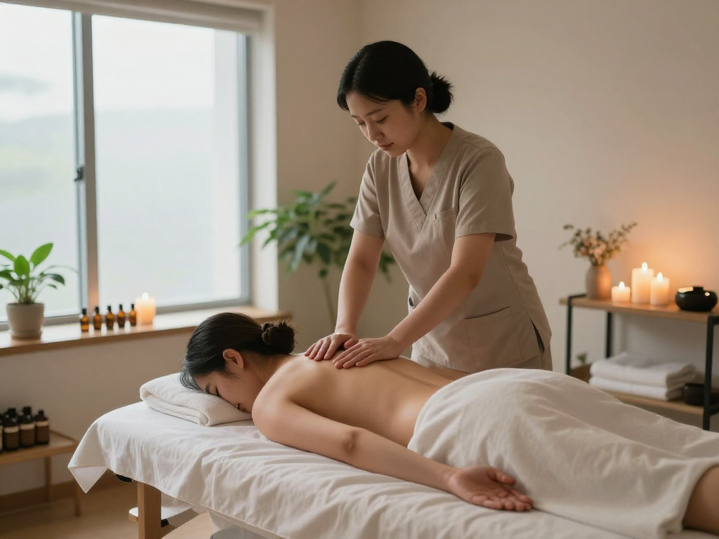 Indulge in relaxing 인천출장안마 massage therapy session in serene studio with soothing ambiance.