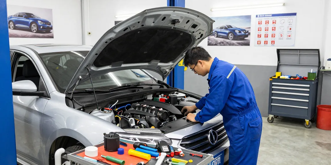 Mediterenien Mecanic Shop España mostrando un mecánico trabajando en un automóvil con herramientas profesionales en un taller moderno.