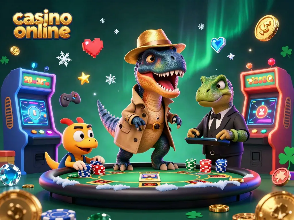Slot de casino online con velociraptor contador de cartas, jefe de mesa y carterista en la mesa.