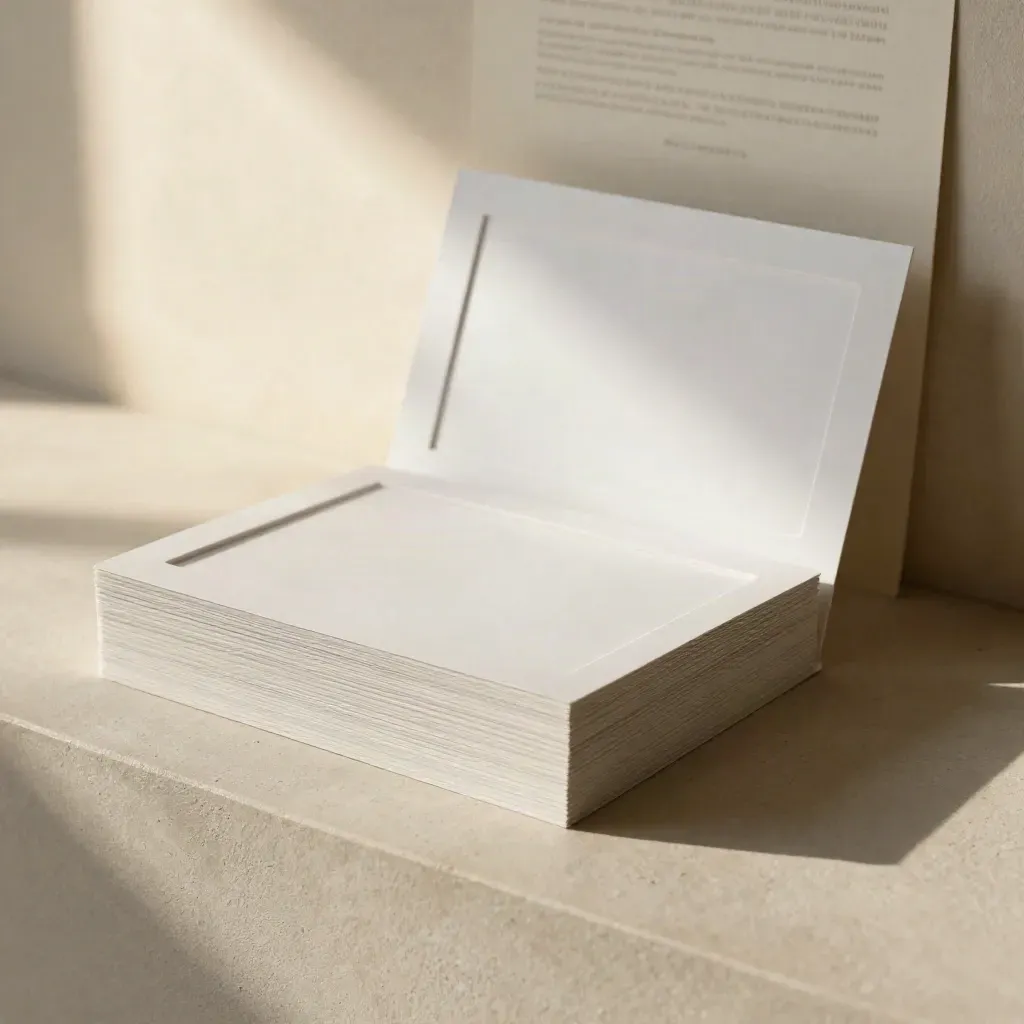 Tarjetas mate de plantillas Instagram apiladas junto a marcos vacíos, escena editorial premium.