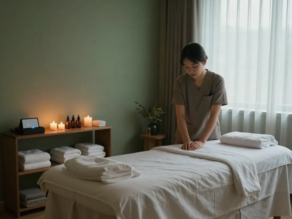 양주출장안마 therapy room with soothing colors and serene setup for relaxation.