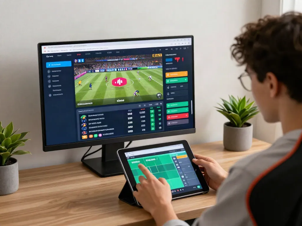 Engaged user experiencing UK88's vibrant online betting platform with live sports odds.
