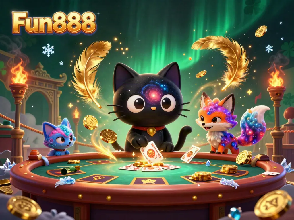 Experience thrilling gameplay with Fun888’s cosmic casino scene featuring imaginative characters and vibrant elements.