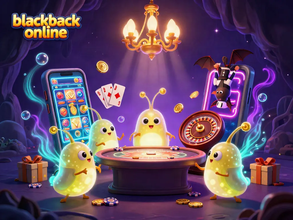 Juega blackjack online en un vibrante casino lleno de color y emoción.