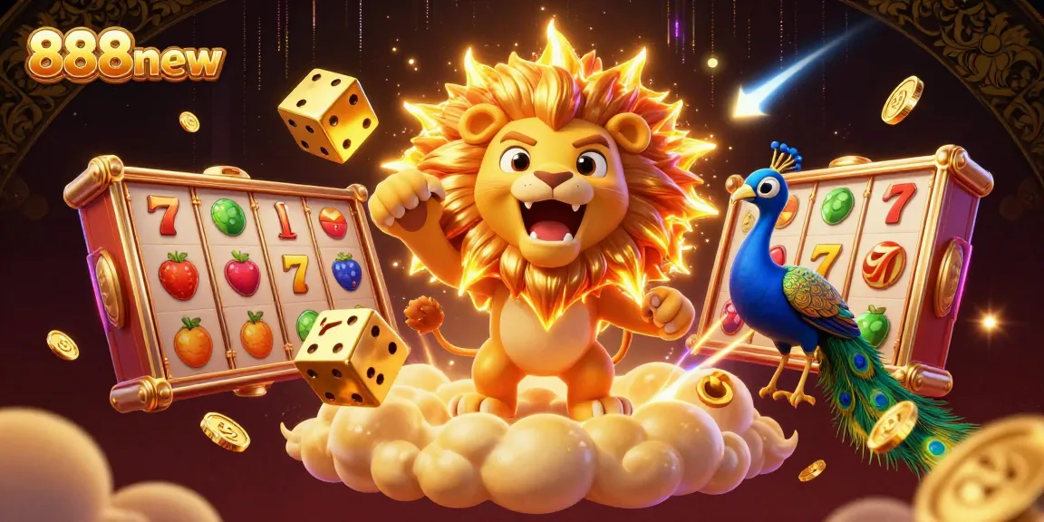 Spin and win big at 888new as the sun lion roars with vibrant slot elements around!