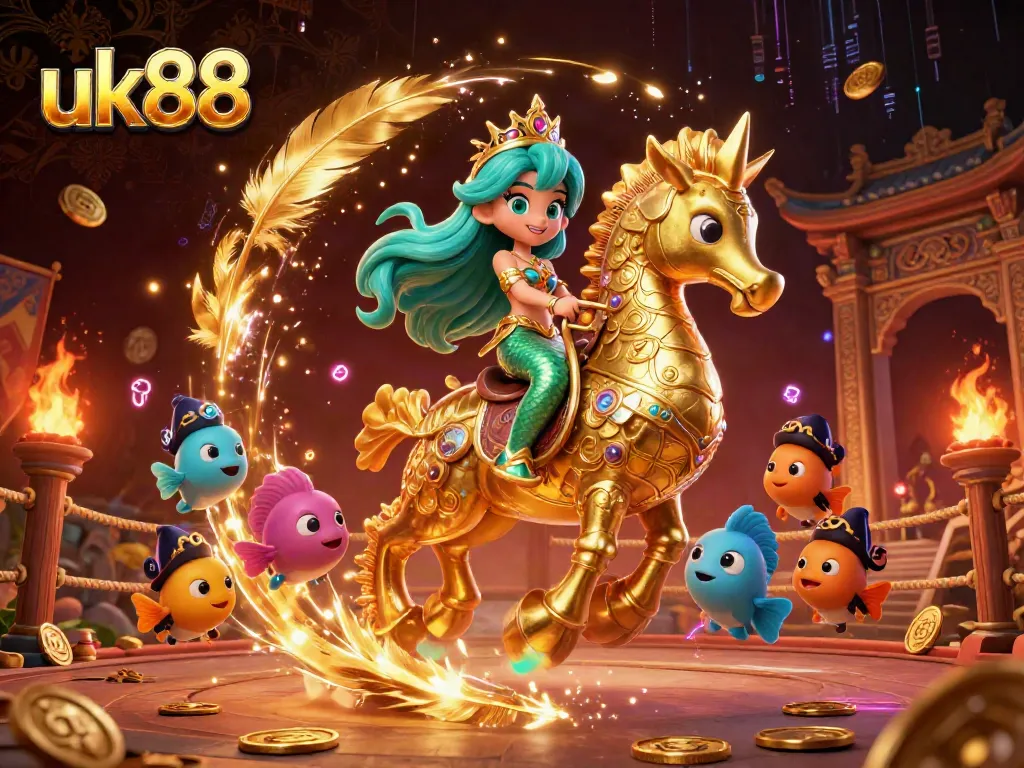 Experience the excitement at uk88 with vibrant casino scenes featuring mermaids and gold coins.