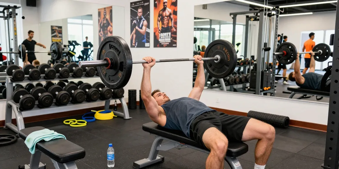 Entrenador en Esteroidesshop levantando pesas en gimnasio moderno.