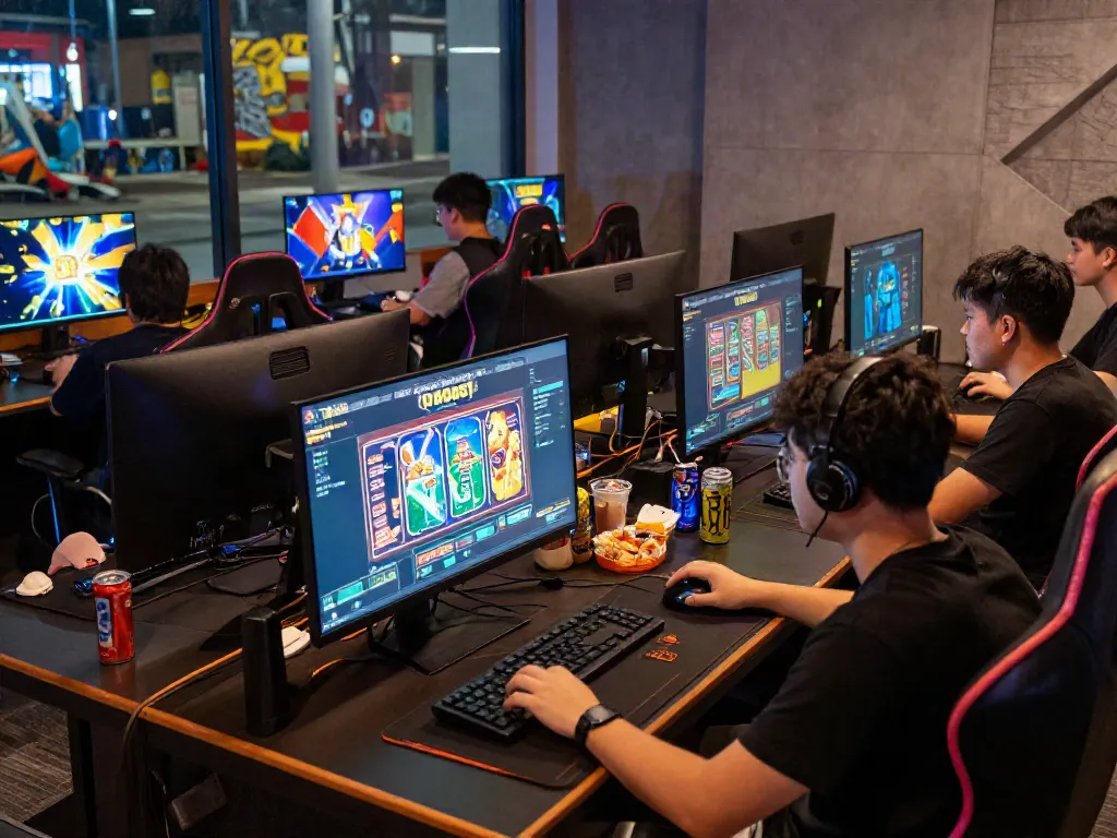 Engaged players enjoying DU88 casino games in a vibrant gaming lounge.