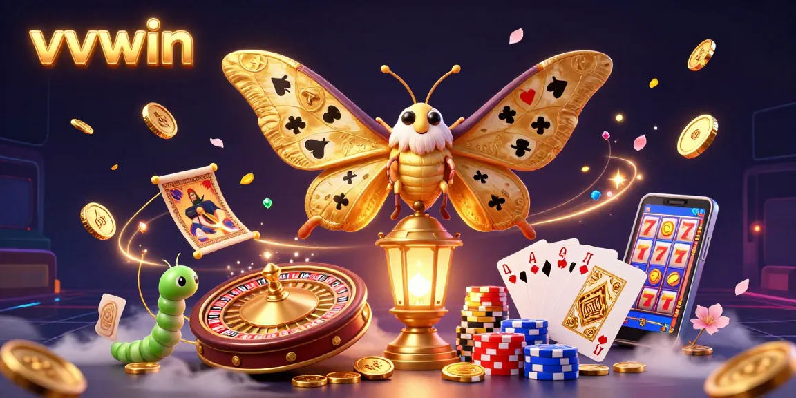 Spin and win at vvvwin with an enchanting illustration of spirited casino fun, featuring a meticulous atlas moth in a vibrant casino setting.