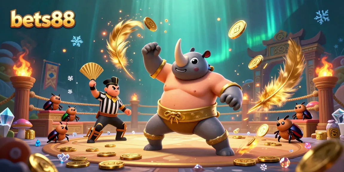Experience the thrilling action of bets88 with a beetle champion amidst dynamic casino elements.