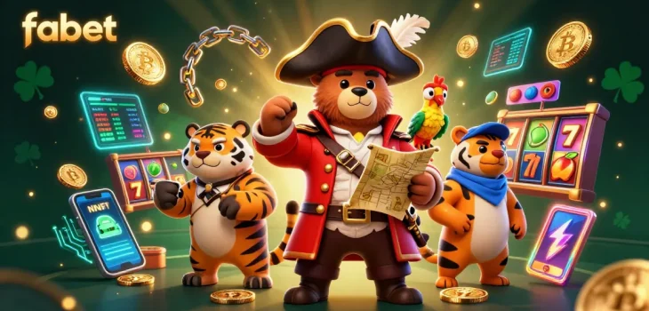 Experience the thrill of fabet's casino adventure with a captivating bear captain and treasure map.
