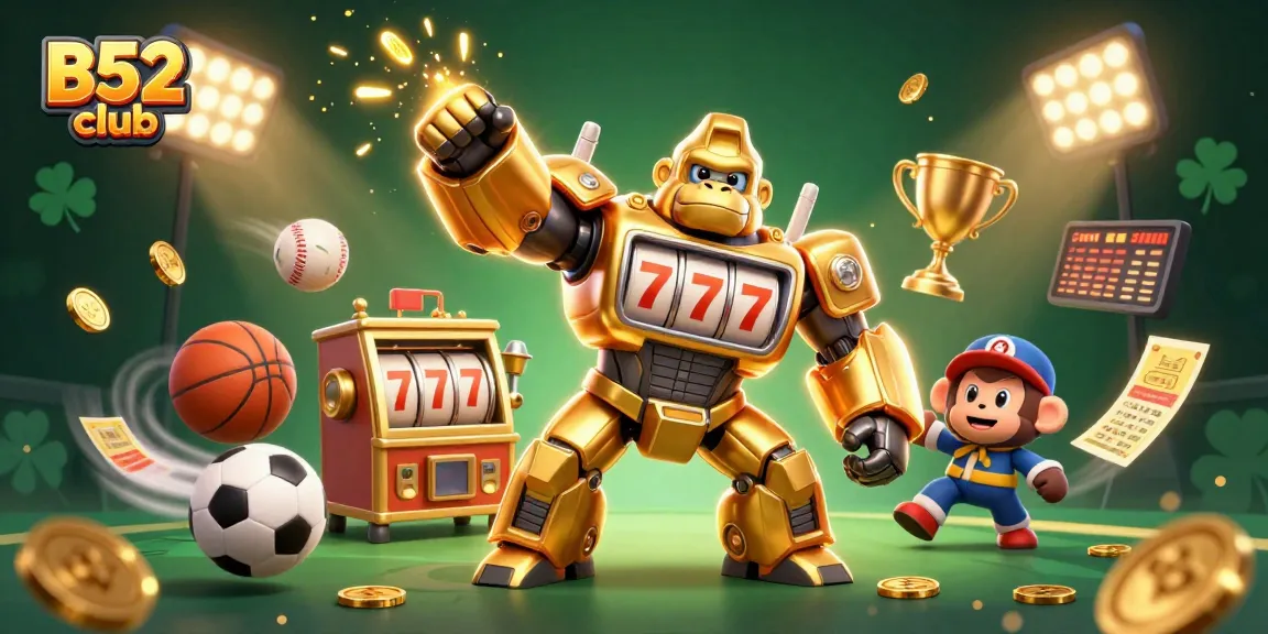 Experience the thrill of winning at B52 club with an explosive casino-themed illustration featuring vibrant gaming elements.