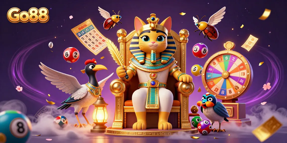 Engage in thrilling gambling action with Go88’s vibrant lottery-themed illustration showcasing exciting game elements.