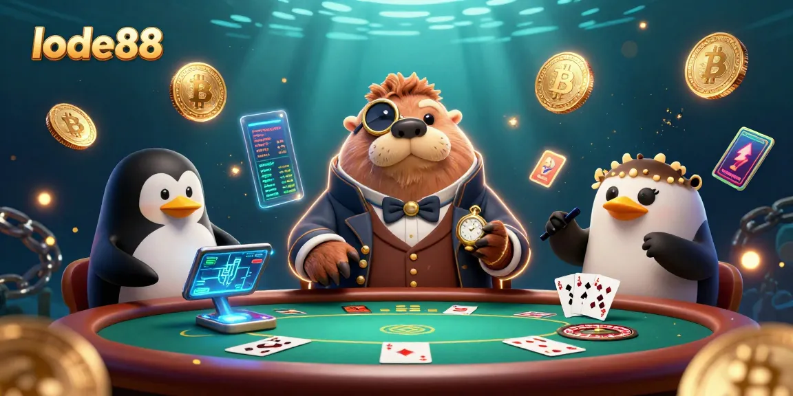 lode88 offers thrilling poker action with a jolly walrus, penguin dealer, and bluffing pufferfish in an underwater scene