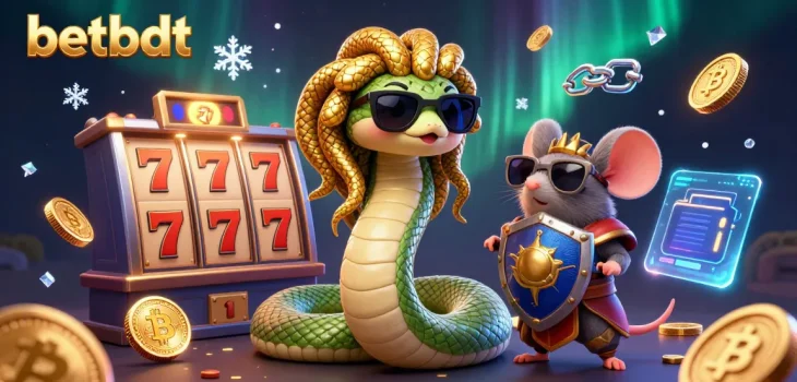 Spin the reels with betbdt's Medusa and warrior mouse in a crypto-rich casino adventure.