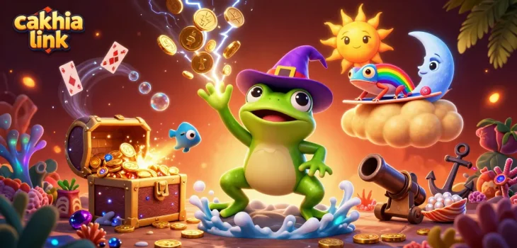 Experience the thrill of gambling with cakhia link as fantasy characters emerge amidst a storm of gold coins.
