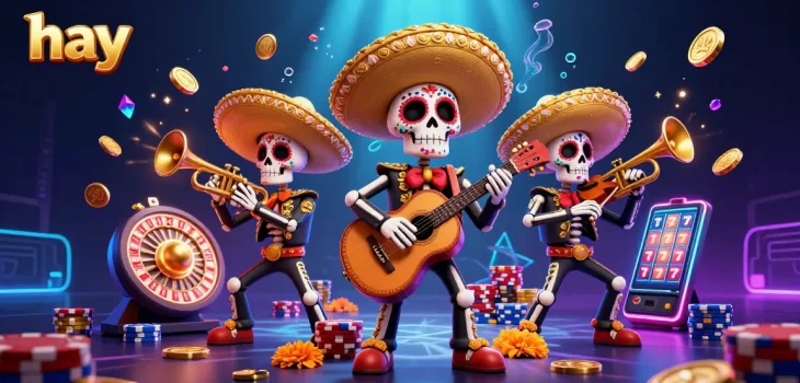 Experience the excitement of hay casino games with a vibrant mariachi band and dynamic slots action.