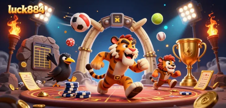 Engage in the exciting casino experience at luck8864 with dynamic sports betting elements and prehistoric characters.