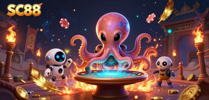 SC88 showcases an alien octopus running a poker game with themed decorations and dynamic elements.