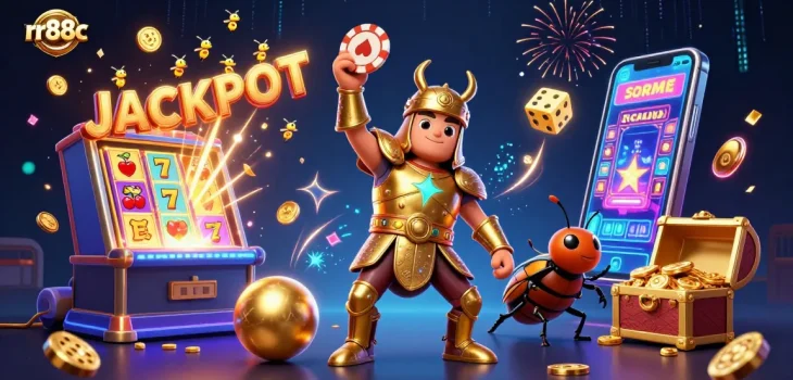 Experience jackpot excitement with rr88c's vibrant casino scene filled with colorful game elements.