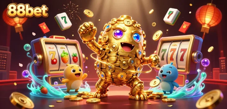 Engage in thrilling gameplay at 88bet with dynamic slot reels and a golden golem in action.