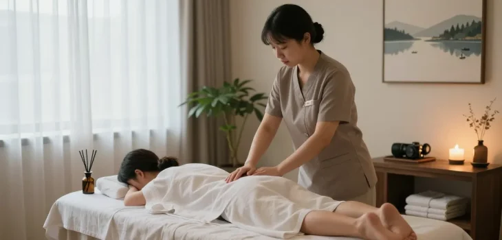 Experience the soothing 안양출장마사지 in a tranquil massage environment with calming lights and serene décor.