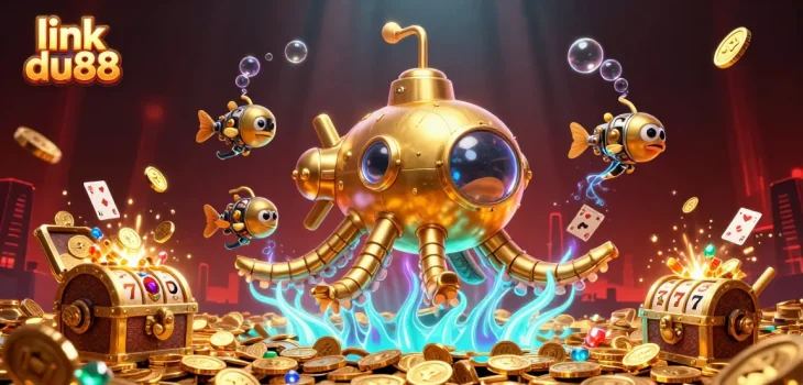 Engage with the exciting world of link du88's slot games showcased in a vibrant ocean treasure scene.