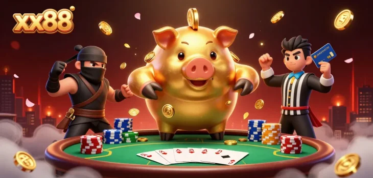Experience thrilling gameplay at xx88 with dynamic characters in a packed casino scene.