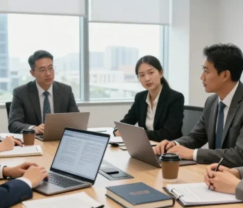 Legal consultation process at a recommended site with a diverse team discussing case strategies
